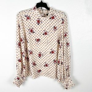 MODCLOTH A Grace Of One’s Own Cream Chiffon Mock Neck Ruffle Sleeves Top Large